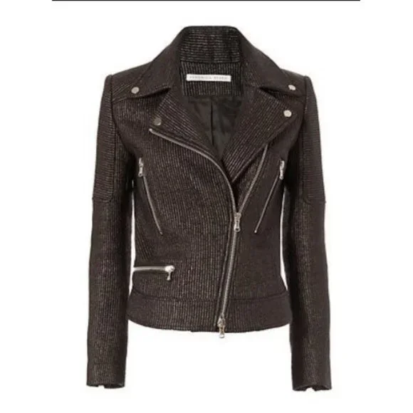 Veronica Beard Metallic Pinstripe Moto Jacket - Size 2 - Picture 4 of 16